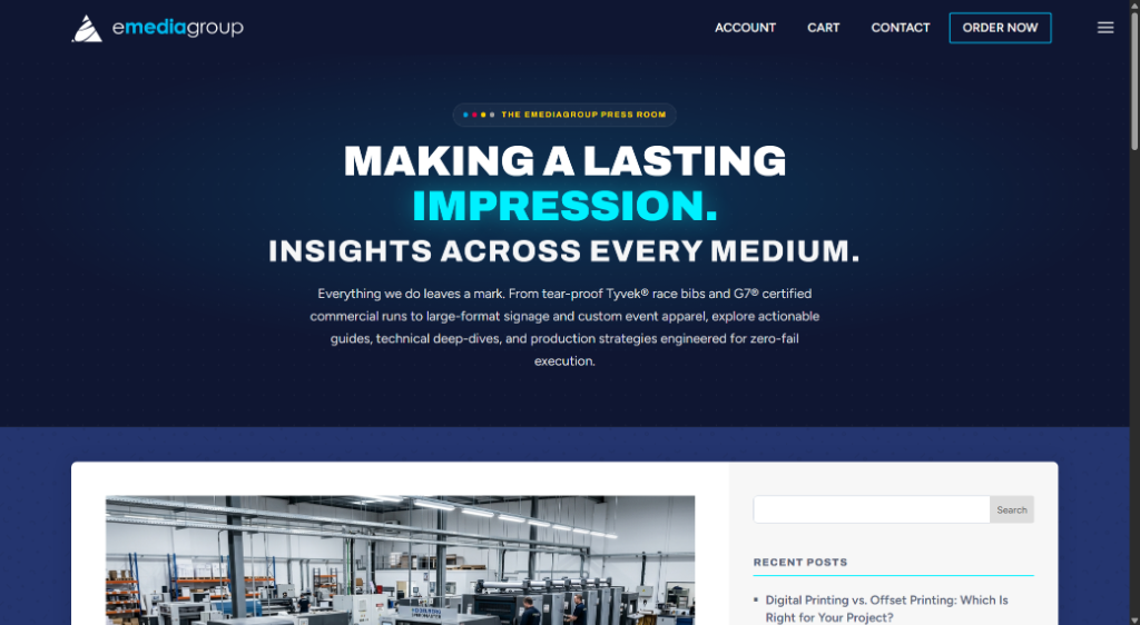 emediagroup press room and blog hub featuring print technology guides and endurance case studies